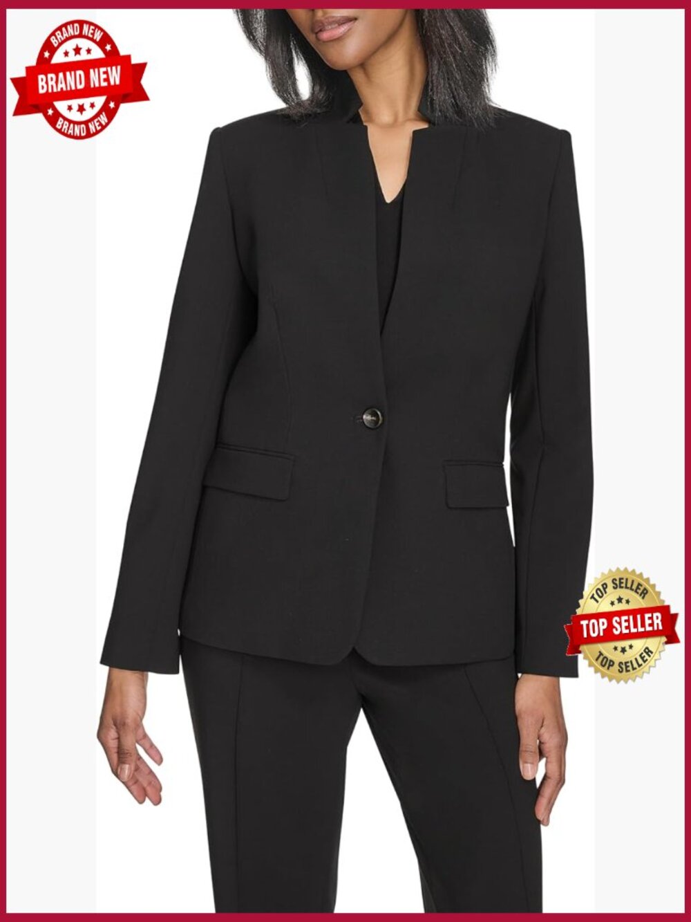 One Button Front Pocket Woven Blazer Blazers & Suit Jackets